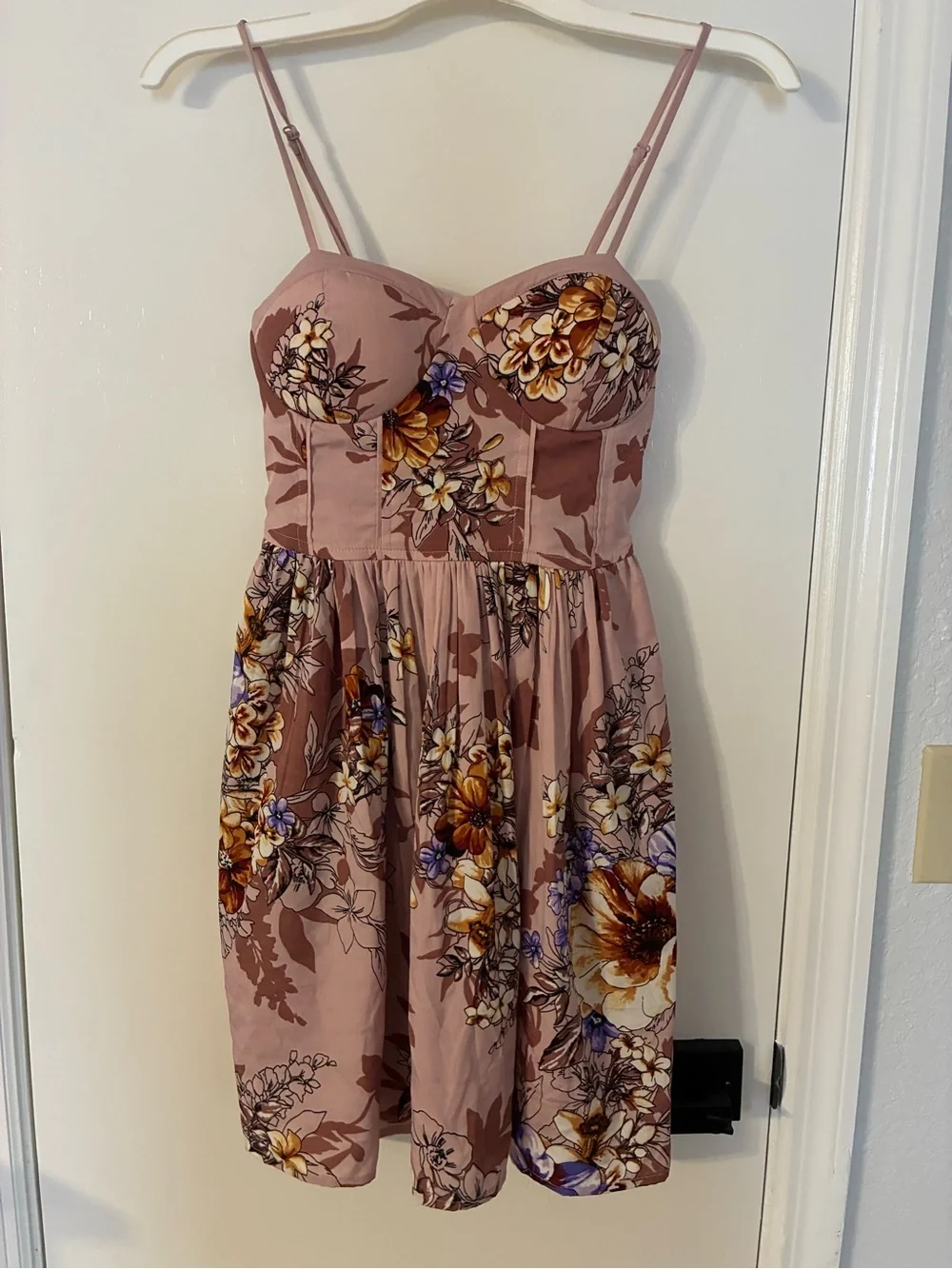 Band of Gypsies Dusty Rose Floral Bustier Mini Dress